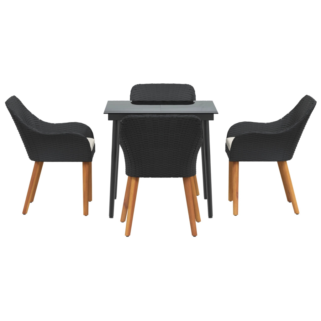 Set da Pranzo da Giardino 5 Pezzi Rattan Polietilene Nero