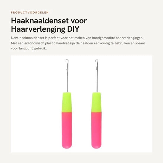 Set di aghi per capelli 2 pezzi - Manico ergonomico - Acciaio inossidabile - 15,8 cm - Duraturo - Adatto per estensioni capelline - Set di aghi per capelli