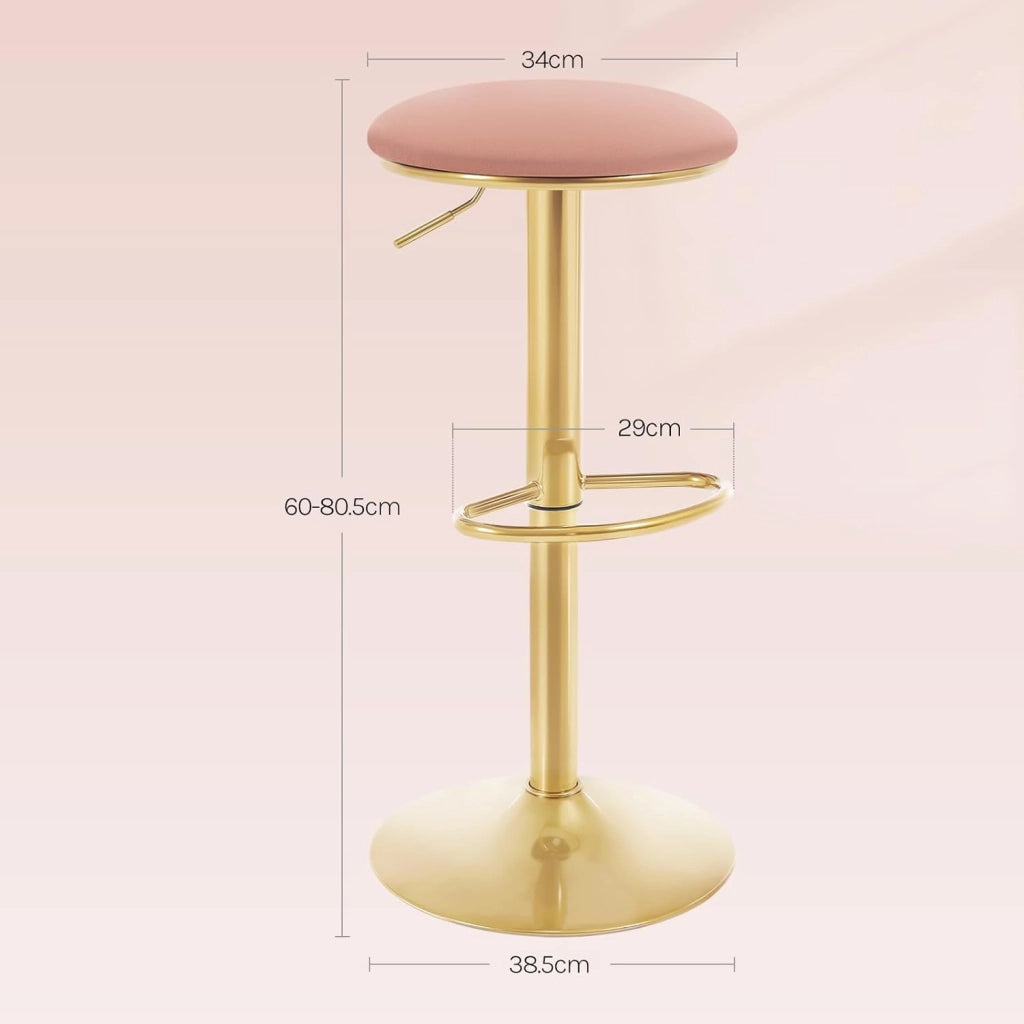 Sgabelli da Cucina Set di 2 Girevoli a 360°, Sgabelli Bar Regolabili in Altezza da 60 a 80,5 cm, con Seduta in Velluto per Sala da Pranzo, Soggiorno, Bar, Rosa, BH302rs-2