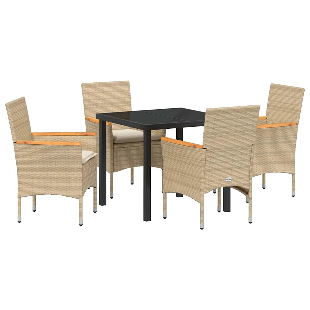 Set da Pranzo per Giardino con cuscino 5 pcs Beige polyrattan