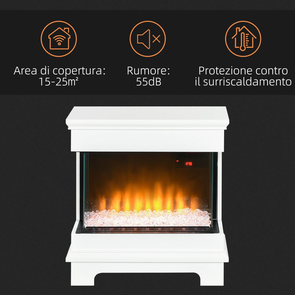 Caminetto Elettrico a 10 Colori con Spegnimento Automatico e Timer da 12h, 61x28x66.5 cm, Bianco