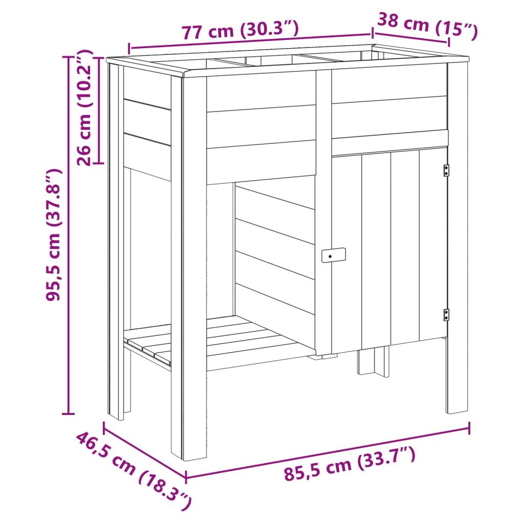 Letto da giardino rialzato  con Stoccaggio 85x46x96 cm Legno Trattato di Pino