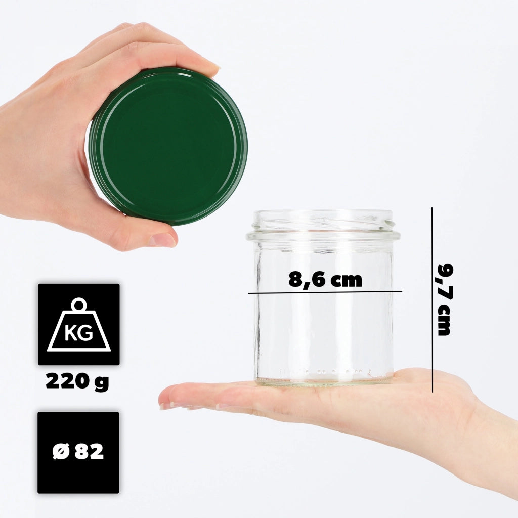 Barattoli di vetro KADAX Avila 350 ml 50 pezzi 82 mm + coperchi verdi