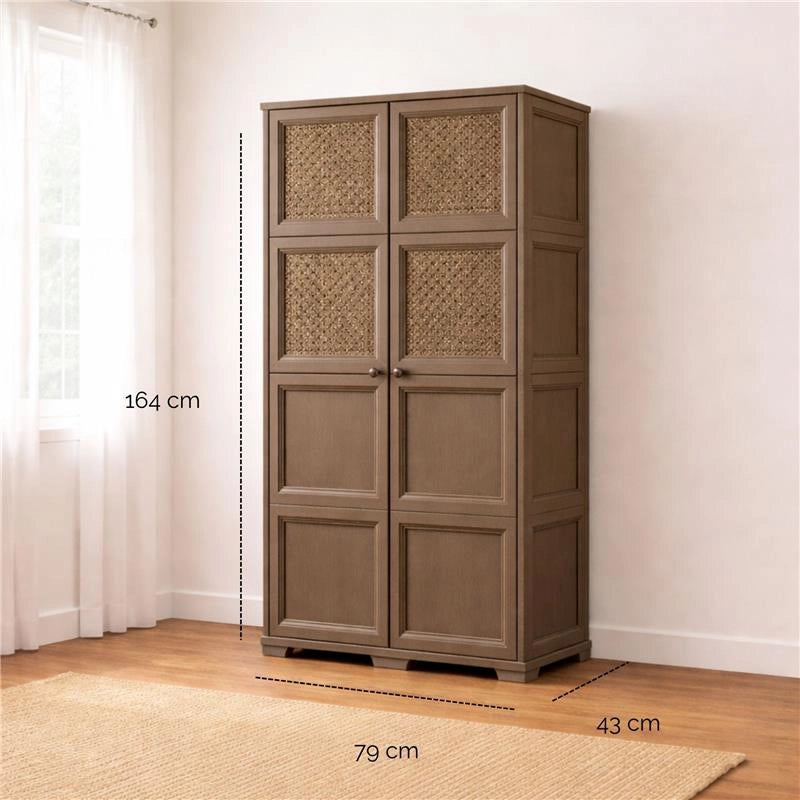 ARMADIO 4 MODULI WENGÉ 79X43X164 CM CON 4 ANTE CHIUSE E 4 TRAFORATE – MOBILE ALTO MULTIUSO PER ZONA GIORNO E BALCONE COPERTO