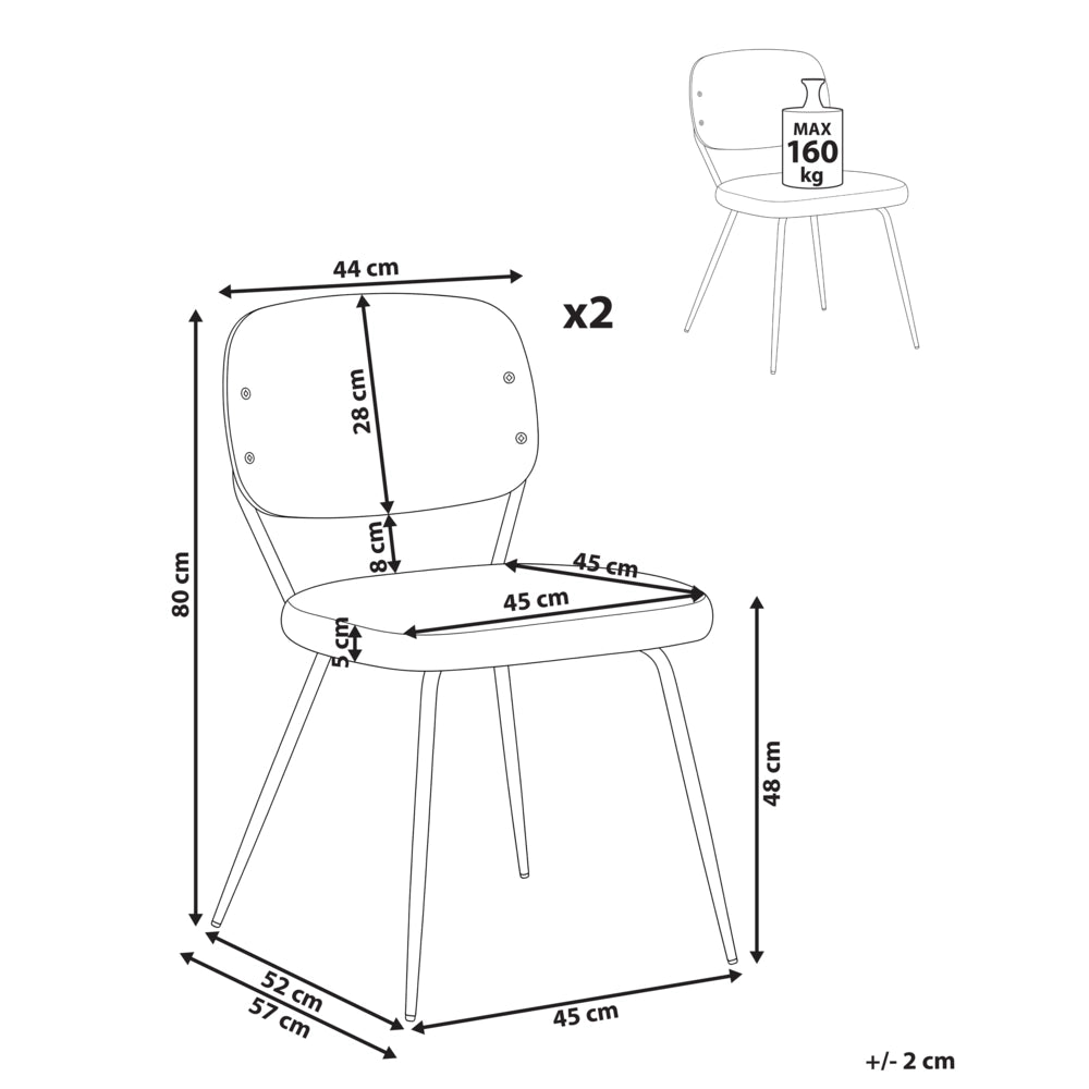 Set di 2 sedie da pranzo bianco sporco con gambe in ferro nero senza braccioli e cappucci protettivi Design moderno e minimalista Sala da pranzo