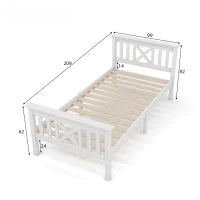 Letto Singolo in legno Massiccio, Design Minimalista con Spazio di Stoccaggio, senza Materasso, 208x96x82 cm, Bianco