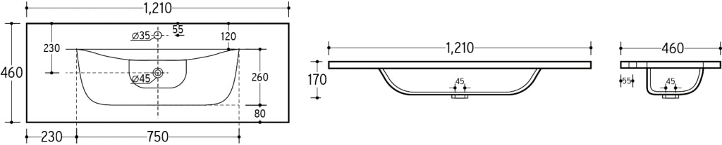 Lavabo per mobile a una vasca 120 cm Lavabi per mobile 121 x 17 x 46 cm
