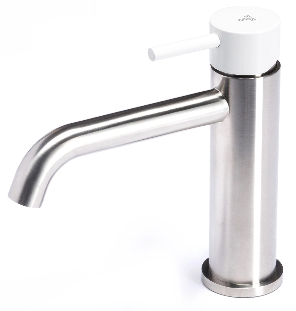 Rubinetto Miscelatore Monocomando Lavabo senza Scarico in Acciaio Inox Satinato Maniglia Neve