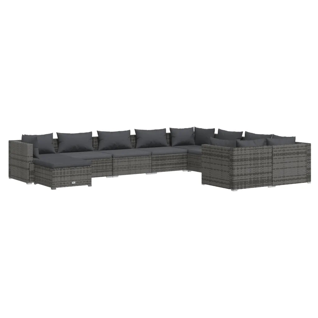 Set Divani da Giardino 10 pz con Cuscini in Polyrattan Grigio 3102685