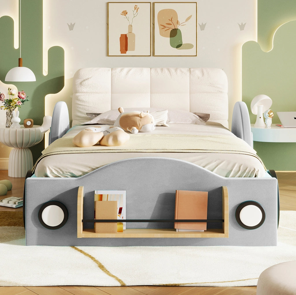 Letto imbottito 90x200 cm con contenitore idraulico e cuscino in flanella grigio