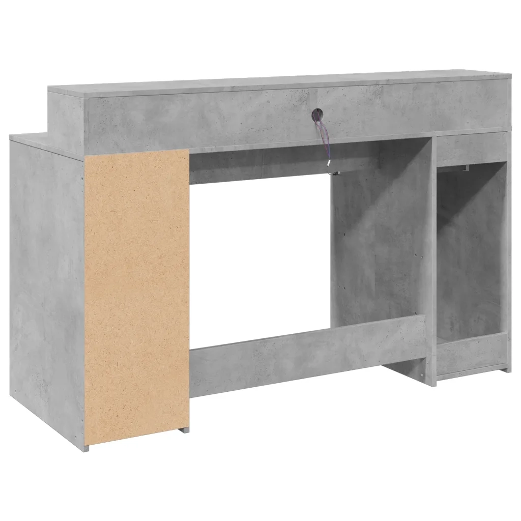 Scrivania con Luci LED Grigio Cemento 140x55x91 cm Multistrato 3309423