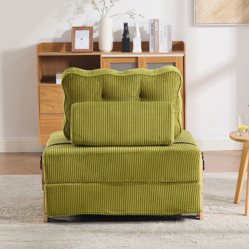 Divano letto singolo in velluto ¨C Minimal ¨C verde, gambe in legno