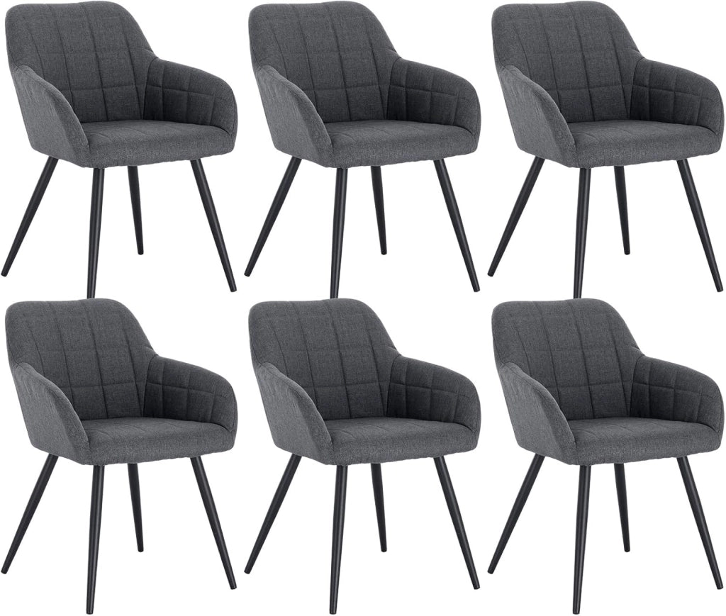 Set di 8 Sedie per Sala da Pranzo Imbottita, Poltroncina in Stoffa Lino,Sedia da Cucina con Braccioli e Schienale, Gambe in Metallo, moderne,Grigio Scuro, BH107dgr-8