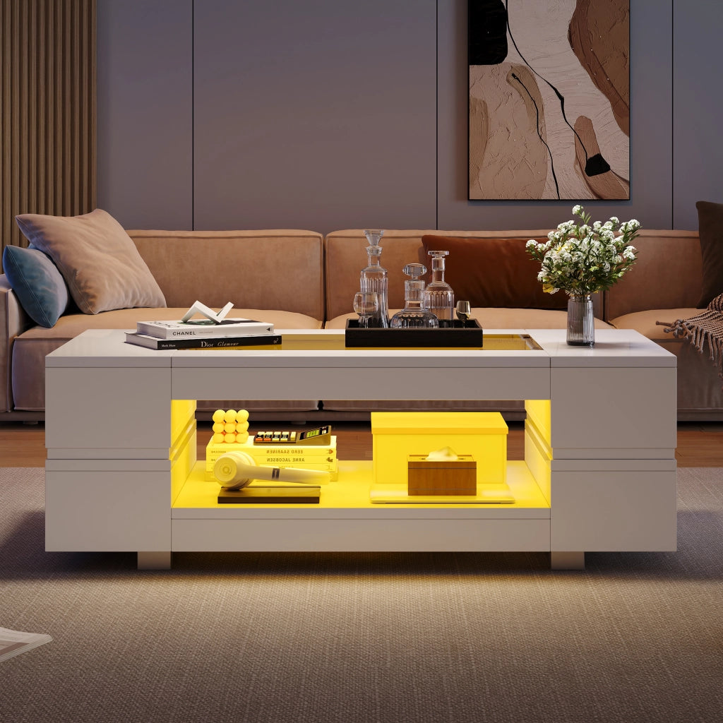 TAVOLINO DA SALOTTO LED 100 x 50 x 35 cm Bianco in pannello di legno