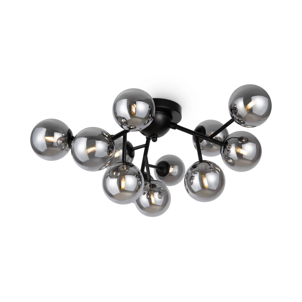 Plafoniera Contemporanea Dallas Metallo Nero 12 Luci Diffusori Neri