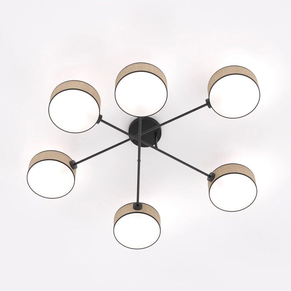 Lampada a sospensione Maga in acciaio nero e rattan