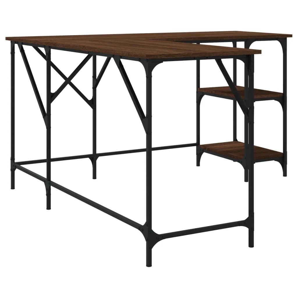 Scrivania tavolo postazione di lavoro mobile per computer studio rovere 139 x 139 x 75 cm legno ingegnerizzato marrone 02_0023610