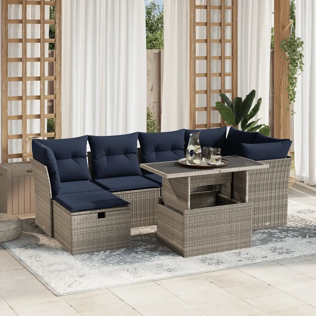 Set Divani da Giardino 7 pz con Cuscini Grigio in Polyrattan 3274661