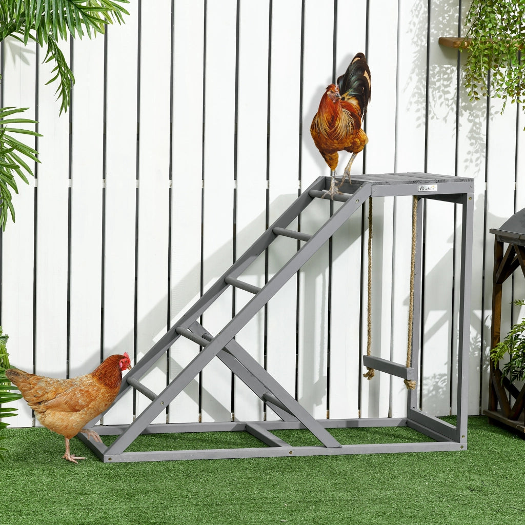 Perchoir in legno per galline con altalena, scala e piattaforma ¨C zephmum ¨C 96x40x71 cm, grigio
