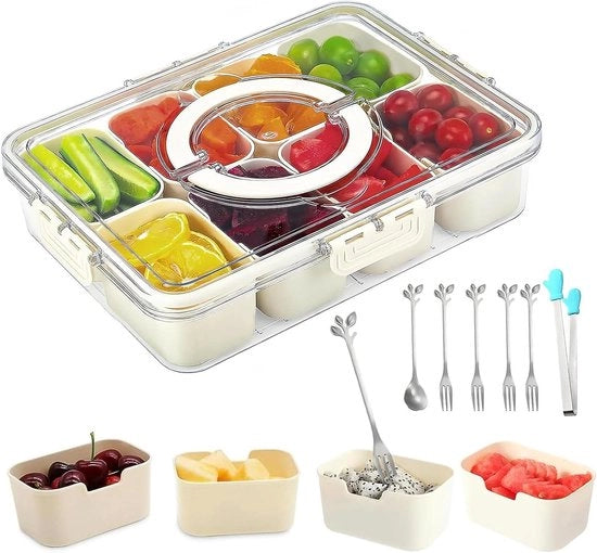 Snackbox portatile con 8 contenitori, bianco latte, contenitori snack riciclabili