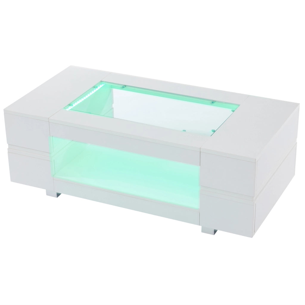 Tavolino da salotto 100x50x35 cm; LED con controllo da app; truciolato bianco