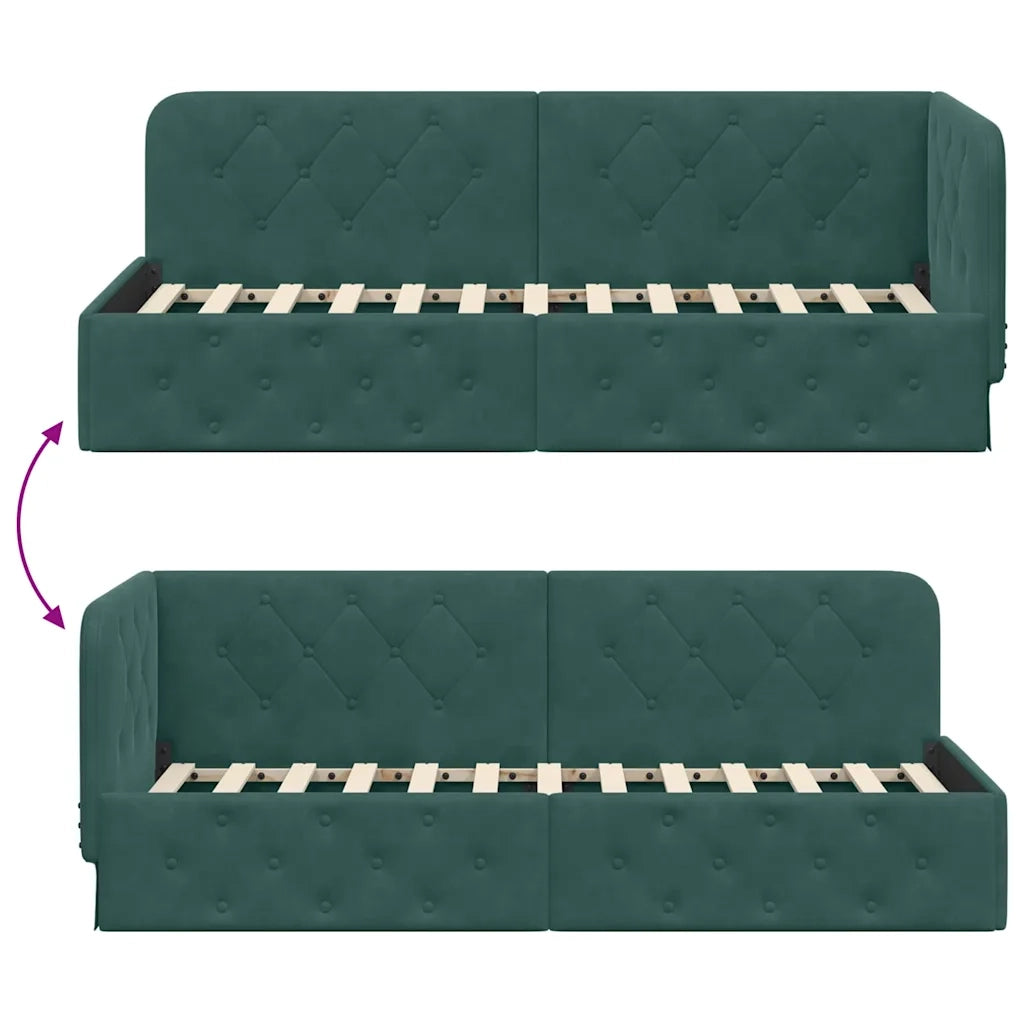 Cornice del letto ad angolo Verde Scuro 80 x 200 cm Velluto