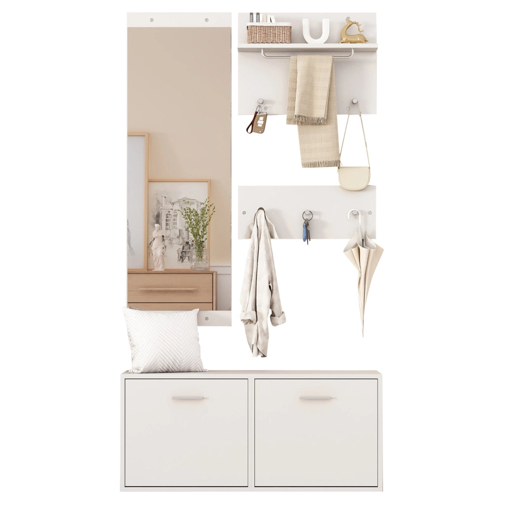 Set guardaroba da ingresso 4 pezzi bianco con specchio