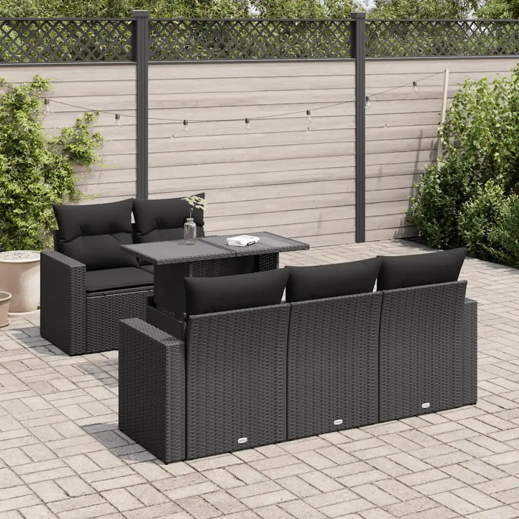 vidaXL Set Divano da Giardino 6 pz con Cuscini Nero in Polyrattan