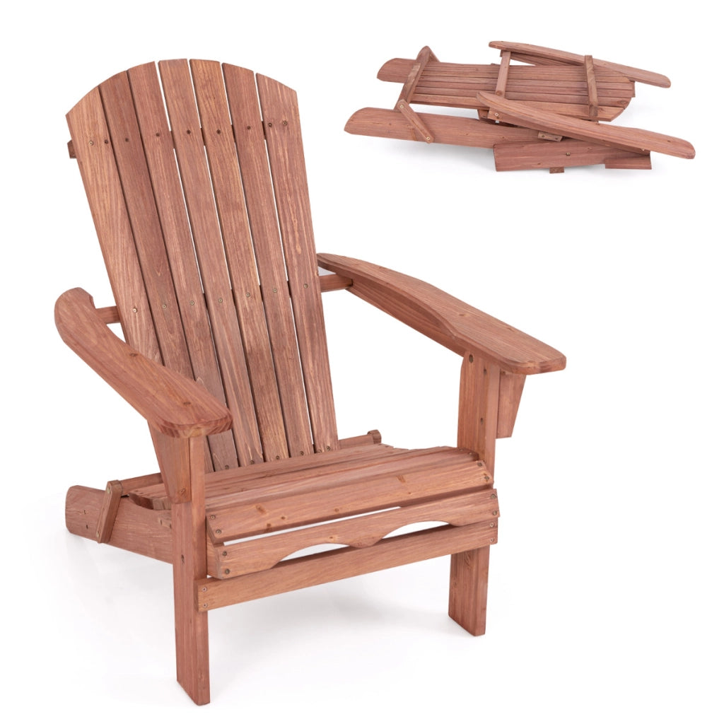 Sedia pieghevole con schienale alto ampi braccioli carico di 180kg, Sedia adirondack da soggiorno in legno Marrone-Sedie da esterno