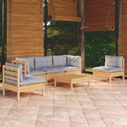 Set Divani da Giardino 6 pz con Cuscini Grigi Massello di Pino cod mxl 42067