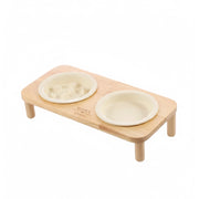 Ciotola e abbeveratoio per gatti CALA BLANCA in ceramica e bambù 2 in 1 38 x 20 x 13,5 cm