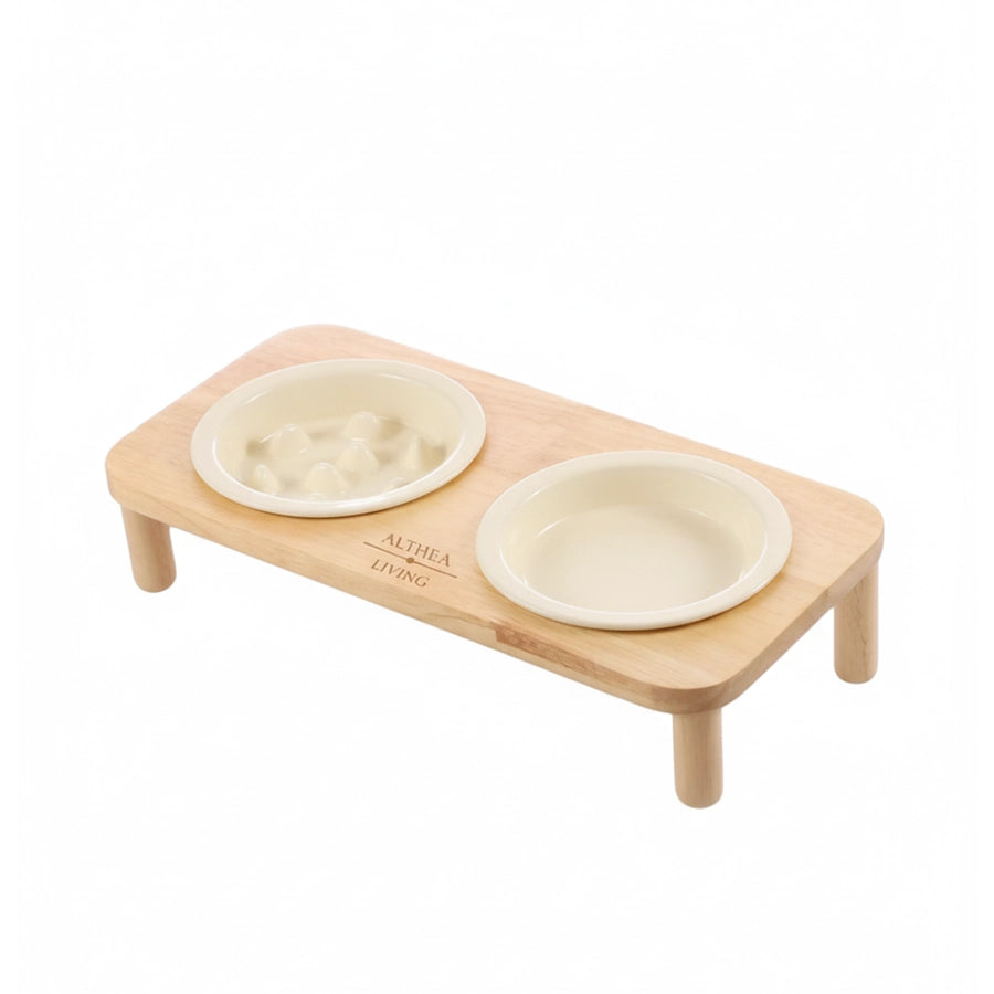 Ciotola e abbeveratoio per gatti CALA BLANCA in ceramica e bambù 2 in 1 38 x 20 x 13,5 cm