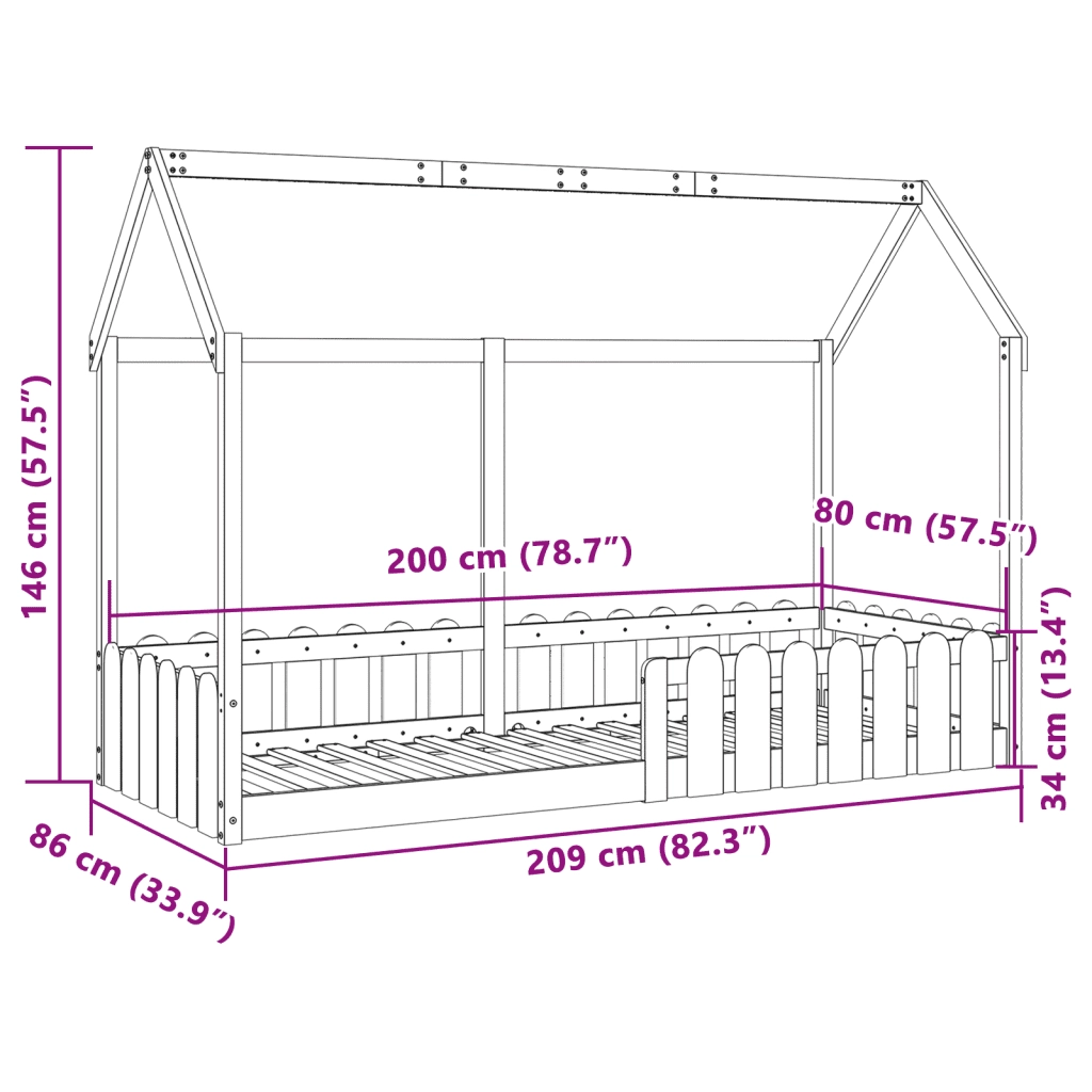 Giroletto Casetta Bambini-Struttura Letto Bambini Marrone Cera 80x200 cm Massello Pino 602233