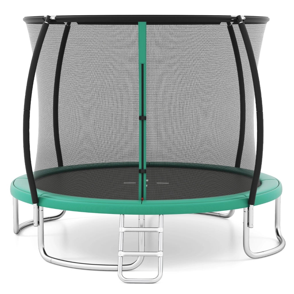 Trampolino da esterno 305 cm con rete di sicurezza e scala, Trampolino ricreativo pesante per bambini e adulti Verde-Trampolini