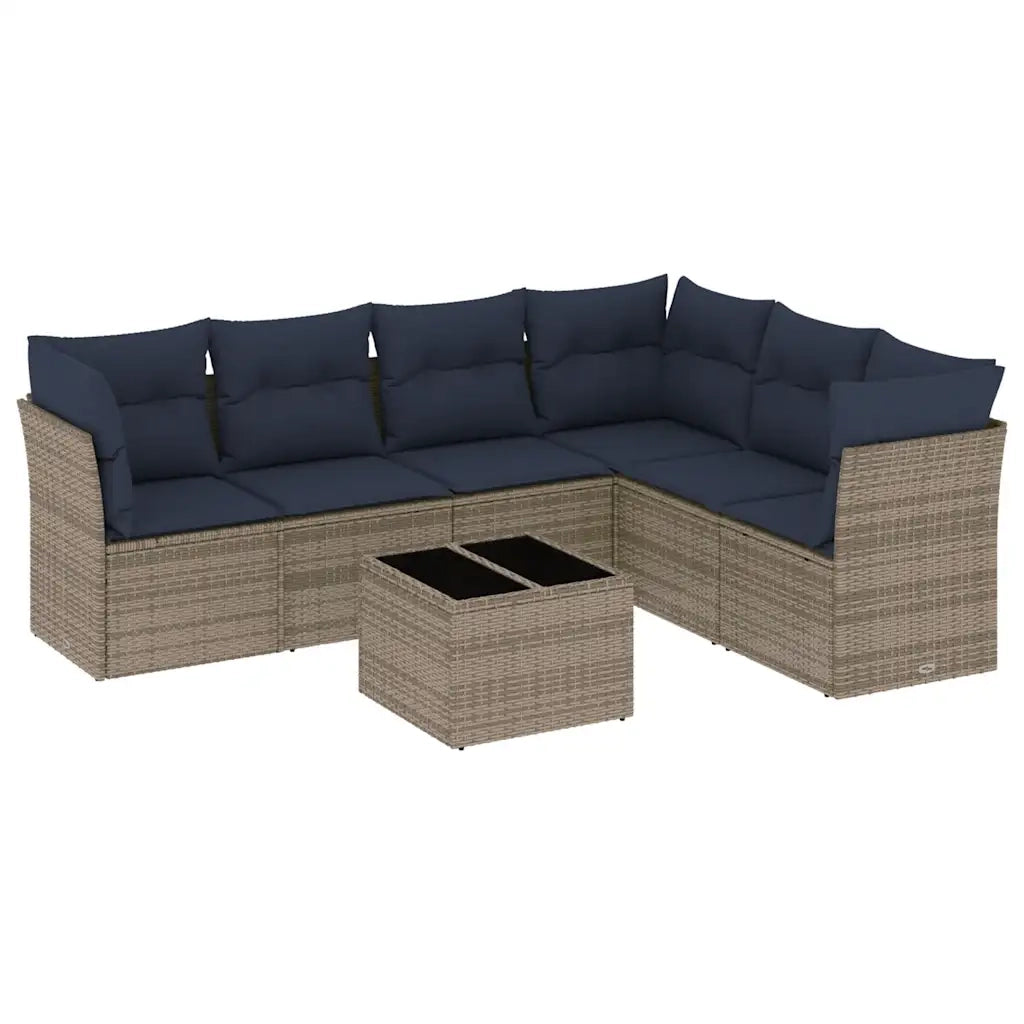 Set Divani da Giardino 7 pz con Cuscini Grigio in Polyrattan 3217691