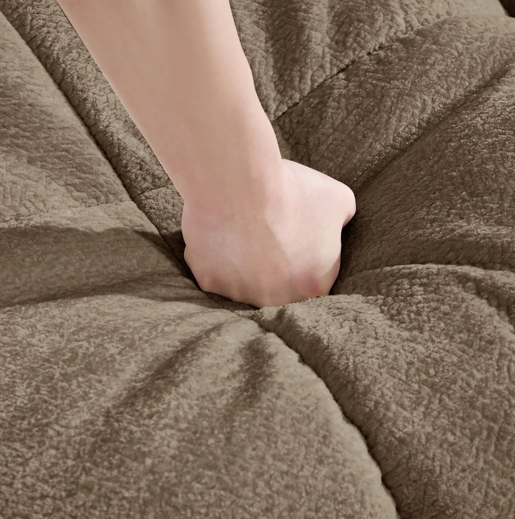 Divano angolare modulare a L 4 posti con pouf mobile 330x149x90 cm in ciniglia marrone