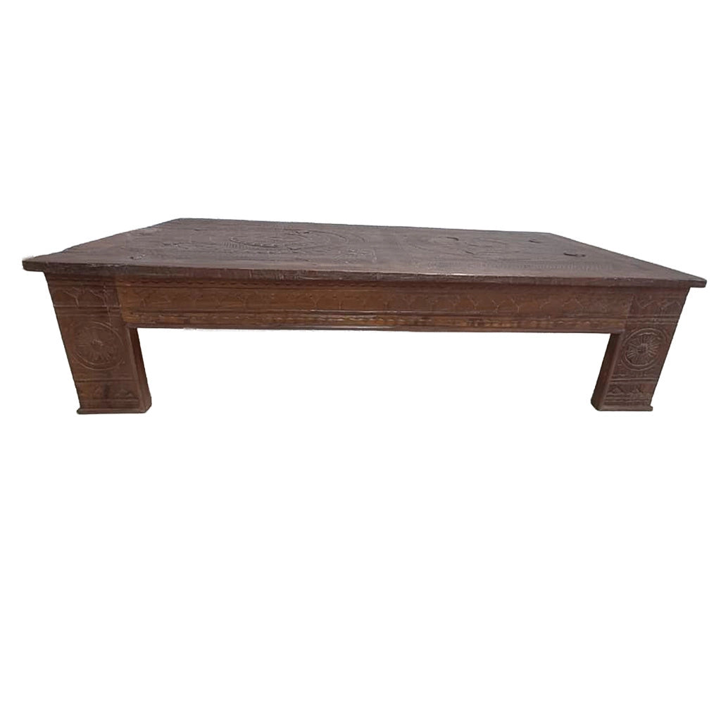 Tavolino in legno artigianale marrone 150x85x37h cm