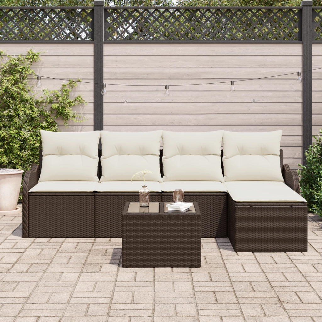 Set di Divani da Giardino  5 pezzi con Cuscini Grigio Polyrattan