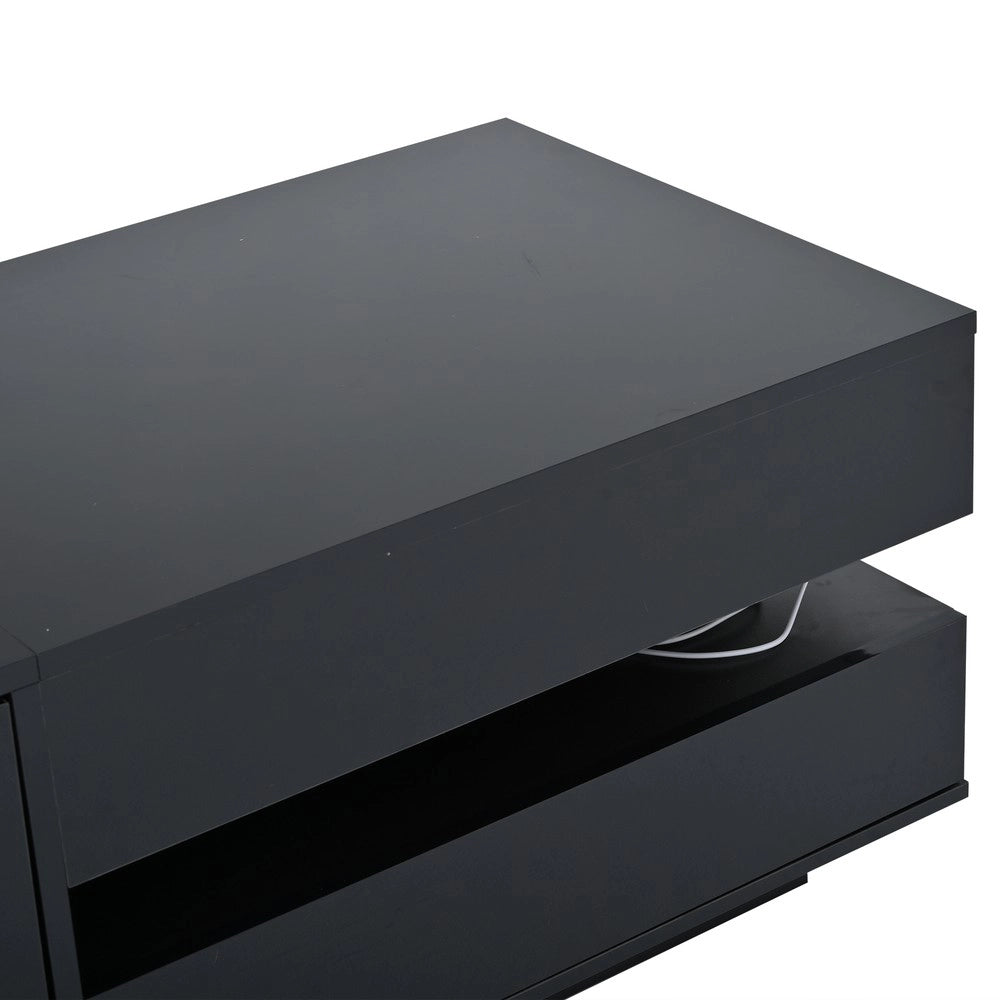Tavolino da Caff¨¨ Sollevabile con LED, Cassetto e Vano ¨C MINIMAL ¨C Nero Lucido 95x50x40
