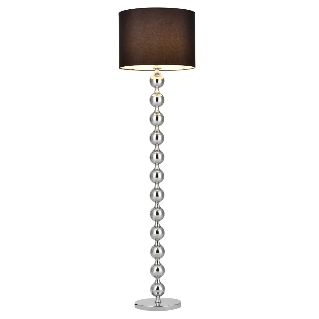 Lampada da terra metallo nero e tessuto finitura cromata altezza 155 cm paralume diametro 48 cm 1 attacco E27 03_0002458