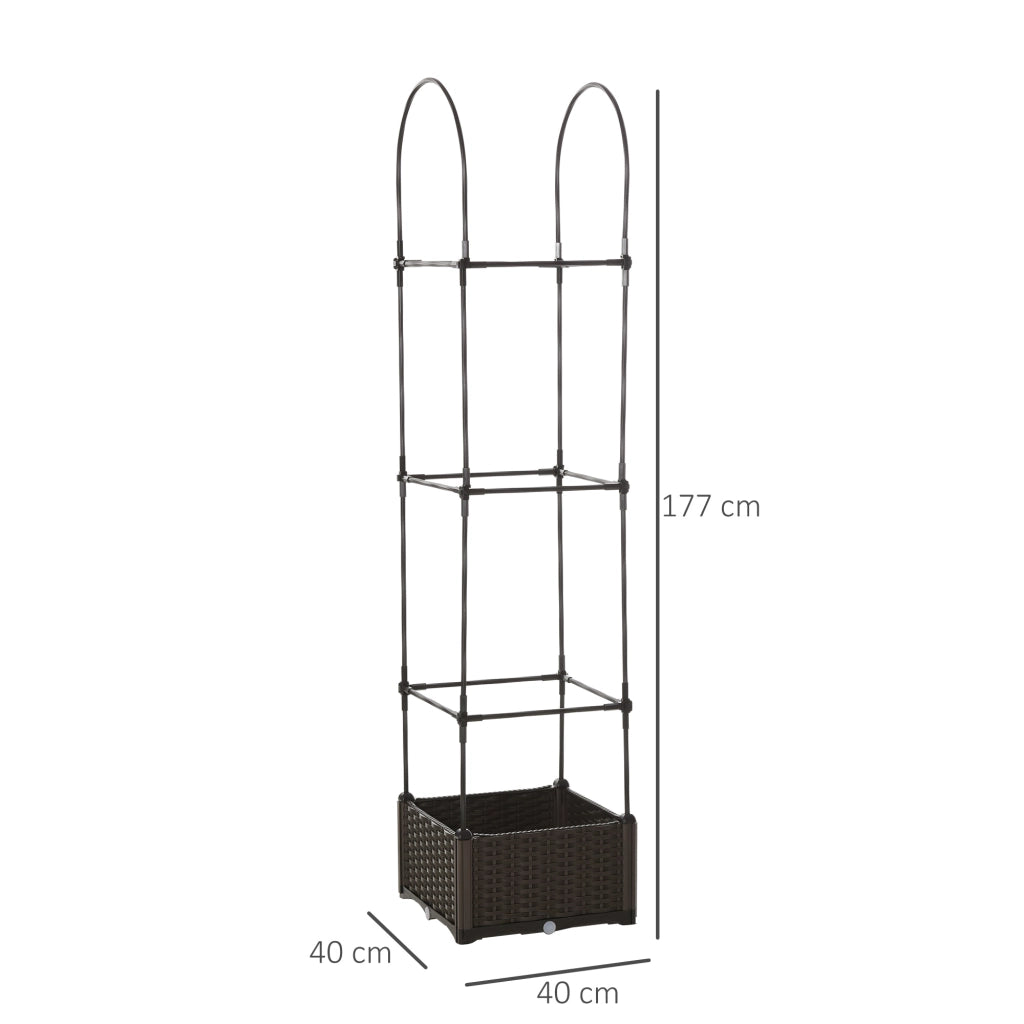 EasyComfort Fioriera da Esterno con Vaso Autoirrigante e Griglia Scaffale per Piante Rampicanti Marrone e Nero, 40x40x177cm