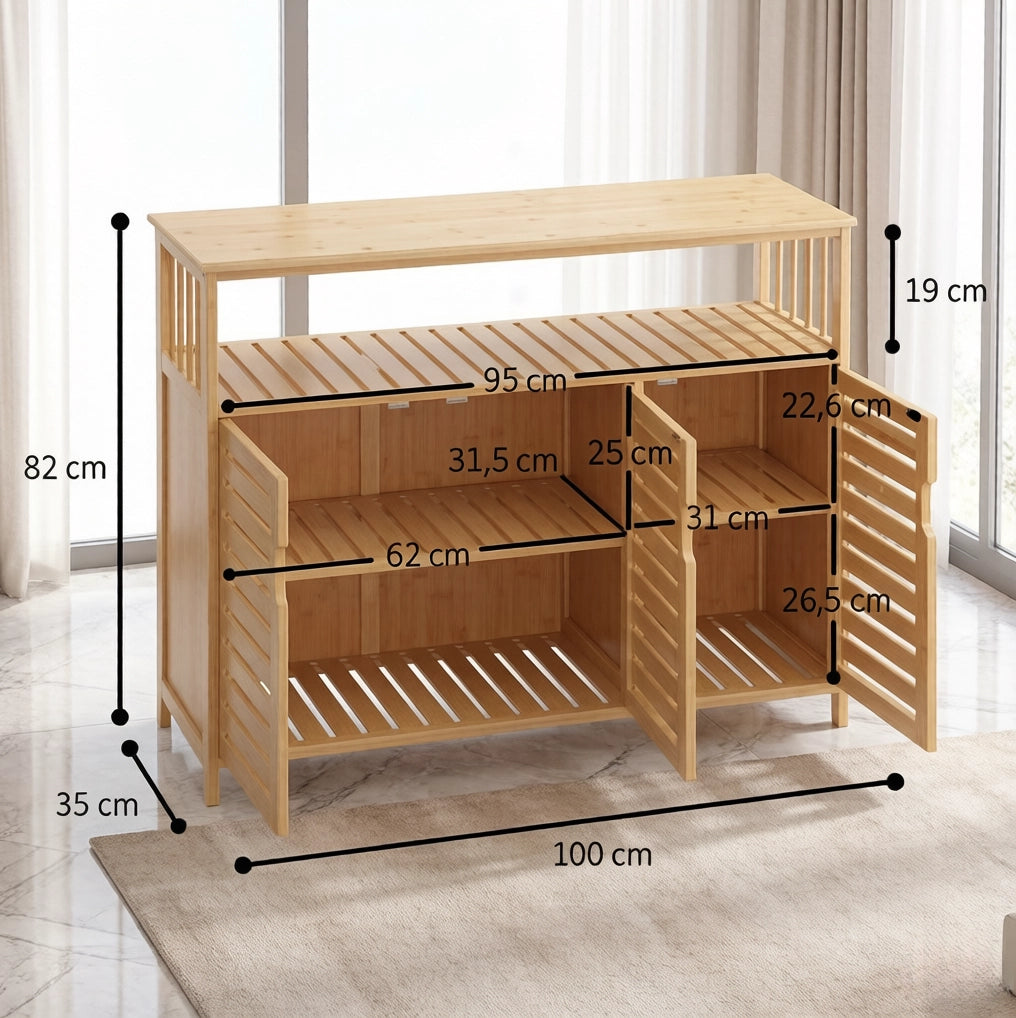 Credenza in bambù naturale 100x35x82 cm con ante