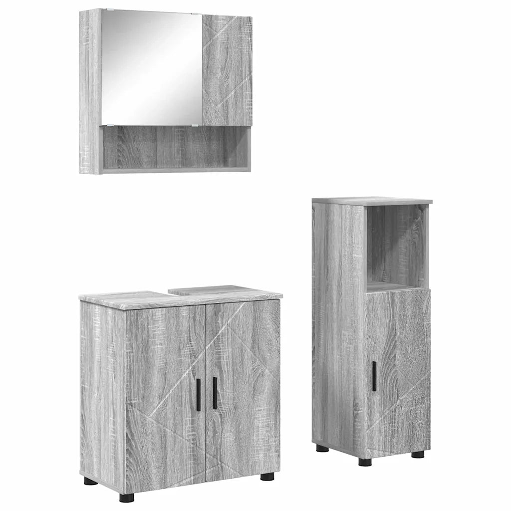 Set di mobili per il bagno con porta 3 pcs Grigio Sonoma