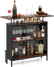 Mobile Portabottiglie a 4 Livelli, Portabottiglie per Vino da Terra con 2 Ripiani Porta Vini e Porta Calici, per Cantine, Sala da pranzo e Cucina (Naturale, 120 x 50 x 106,5 cm)