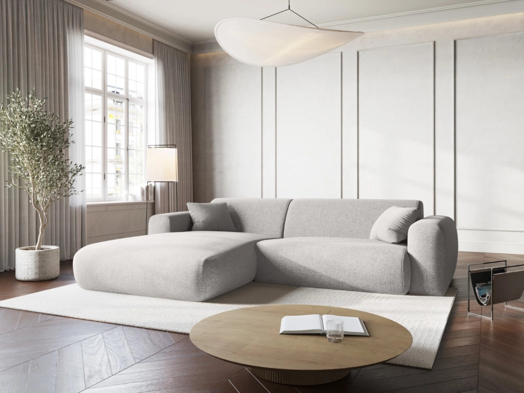 Cosmopolitan Design - Divano angolare sinistro "Nolio" 4 posti in ciniglia grigio chiaro 