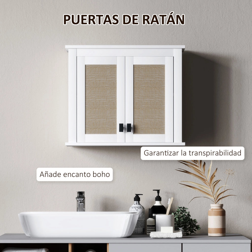 Pensile Bagno Sospeso ¨C Xylo ¨C Bianco 2 Ante Rat¨¢n 60x19,5x49,4 cm