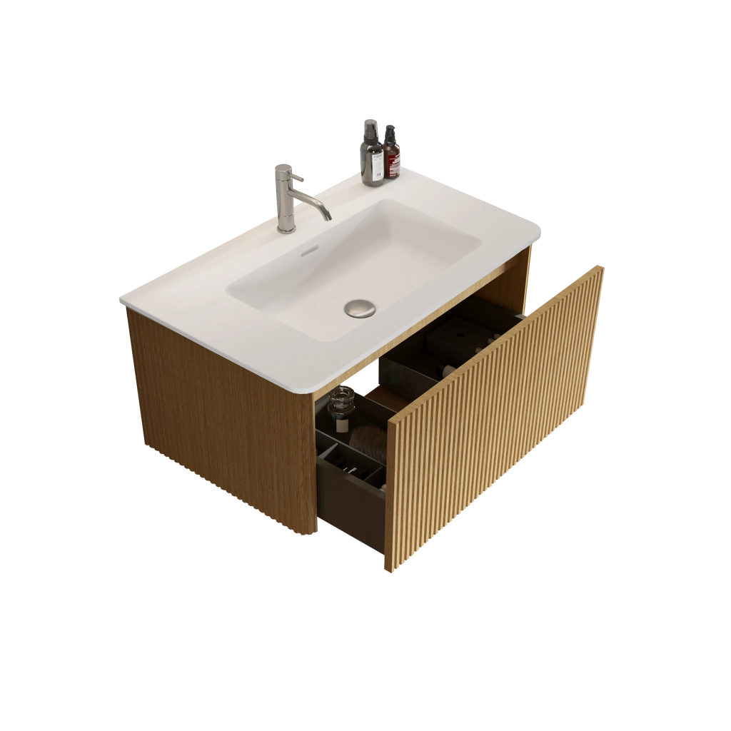 LAVABO con mobile 80 cm Rovere, cassetti push-to-open