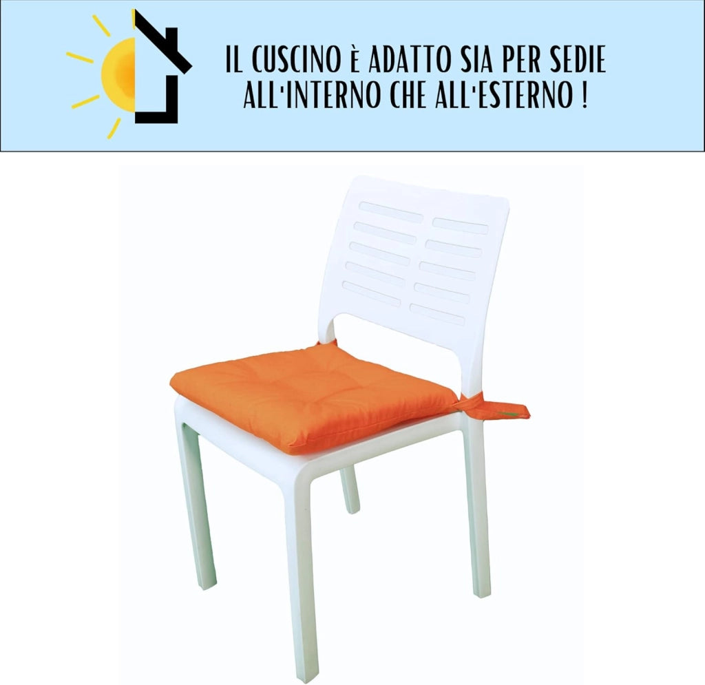 Cuscini Sedie Cucina Set Da 4, Tinta Unita Con Lacci, Coprisedie Morbidissimo Per Interno Ed Esterno 40x40 cm Arancione
