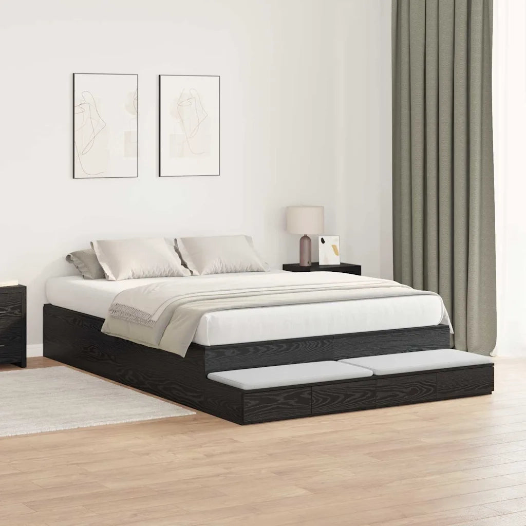 Struttura letto con contenitore con cassetto Rovere Nero 150 cm 3335646