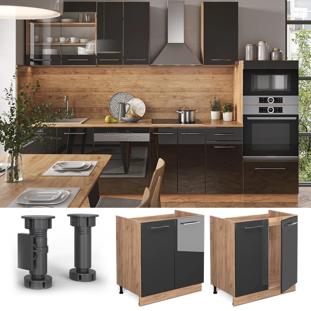 Mobile lavello cucina Fame-Line Antracite lucido/Rovere dorato 80 cm senza piano di lavoro Vicco